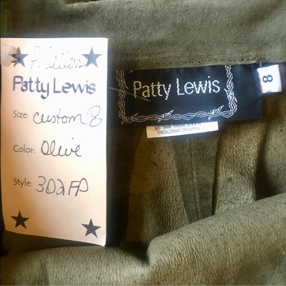 Patty Lewis Patricia Wolf leather fringe jacket skirt hand painted Indian ponies - Picture 7 of 8